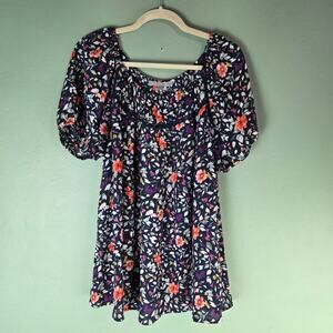 Daniel Rainn Plus Size Top Womens 2X Multicolor Floral Print Short Sleeve Blue